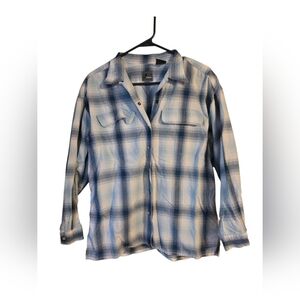 Womens  Blue and White Plaid Button-Down Shirt